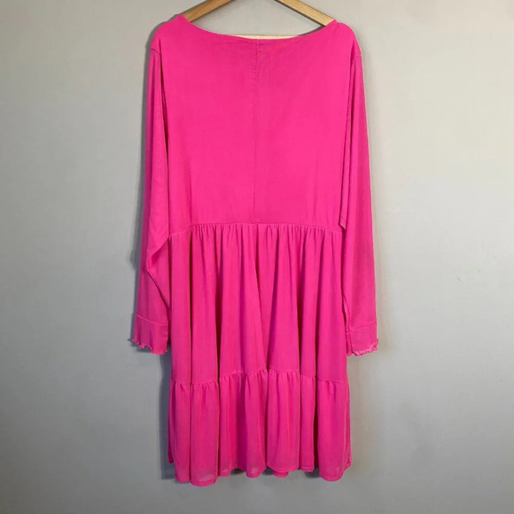 Torrid Ruffle Tiered Mini Dress Women's 3 Hot Pink Mesh Neon Sheer Going Out - Picture 11 of 14